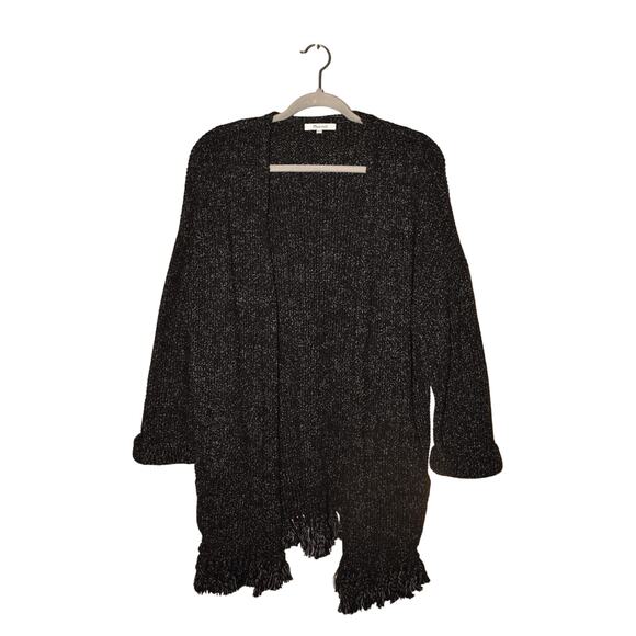 MADEWELL $98 Black White Memento Fringe Open Cardigan Pockets Small - Picture 1 of 3